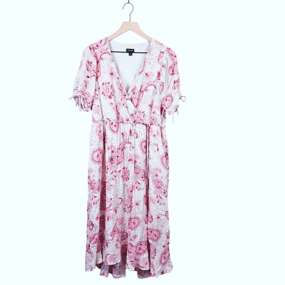 Torrid Swiss Dot Surplice Midi Dress – White & Pink 0 - Picture 2 of 11